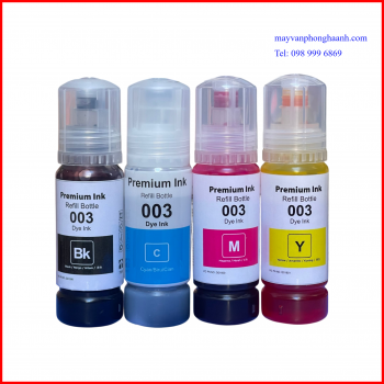 Mực Premium Ink Epson 003: Nạp cho máy in phun Epson L1110/ L3110/ L3150/ L3250/ L1250/ L3210/ L1210/ L3550/ L11050/ L1310/L1350/ L3310/ L3350 ( Bộ 4 mầu, hoặc mua lẻ mầu )